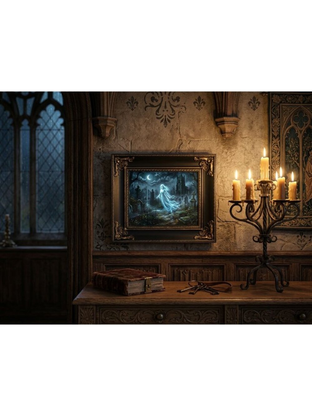 Gothic Ornate Framed Wall Art Ghost Graveyard Dark Acadamia Victorian Macabre